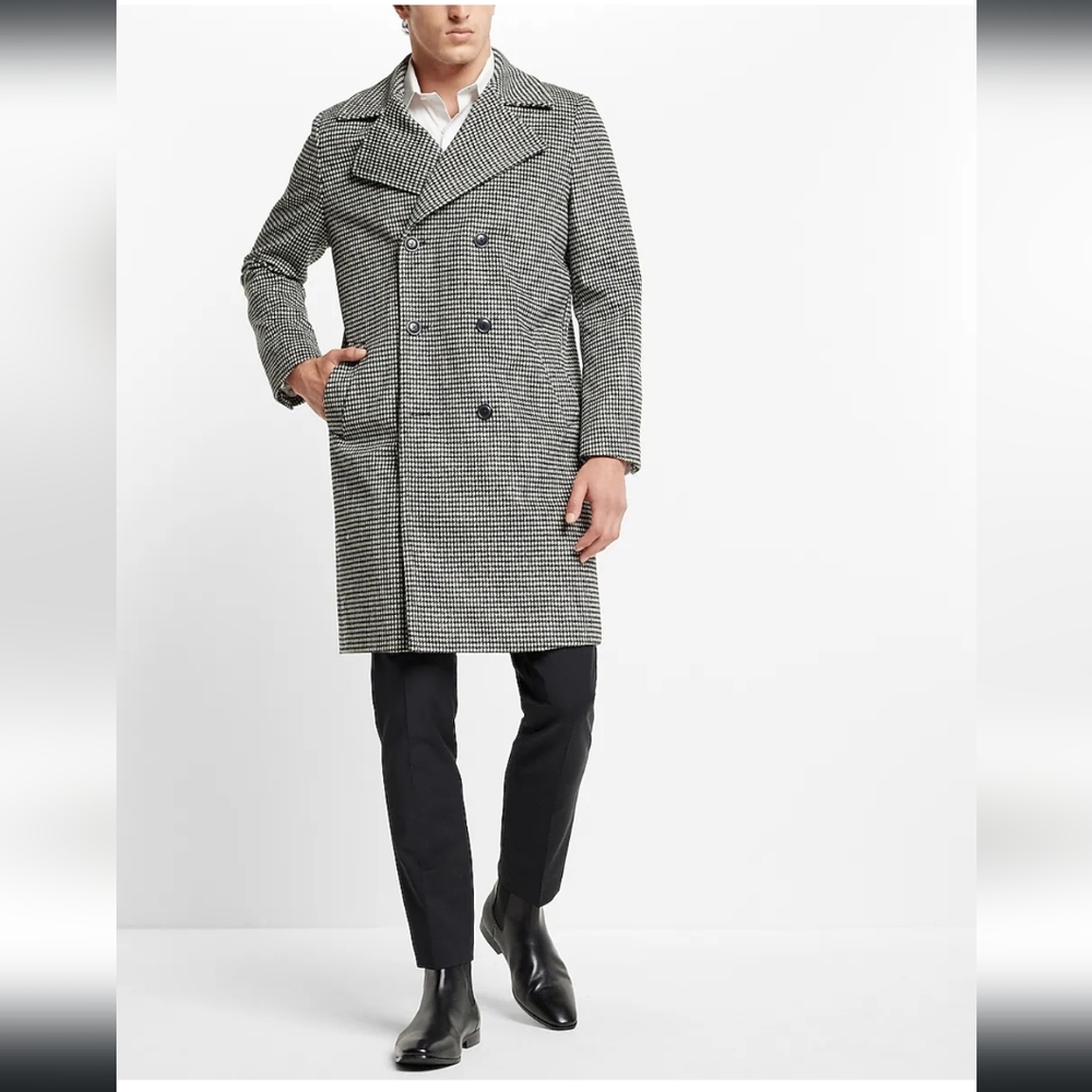 Express Houndstooth Wool-Blend Topcoat Tall